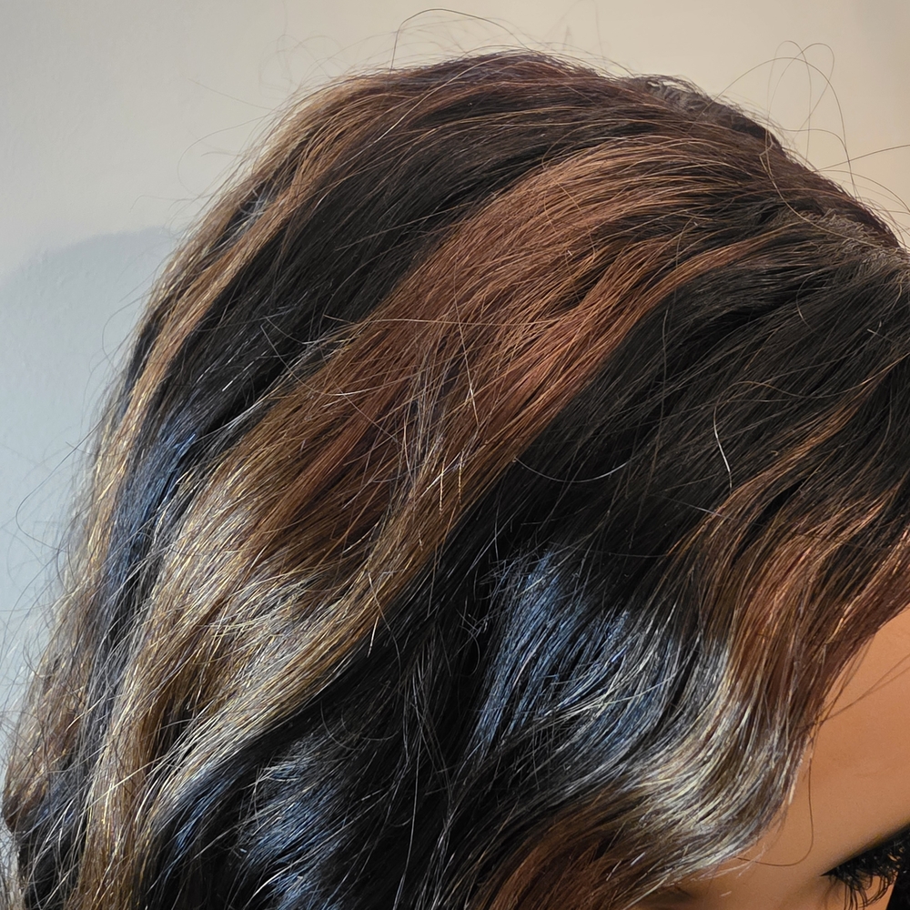 Natural Color With Chestnut Hightlights Water Wave Human Hair Wig - Picture 8 of 8